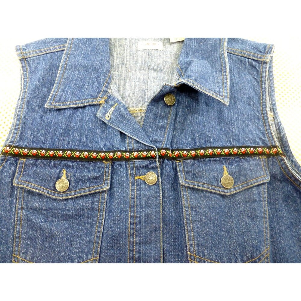 VTG Cherokee Denim Vest With Boho Trim Western Sleeveless Large Womens Jacket - Picture 3 of 11